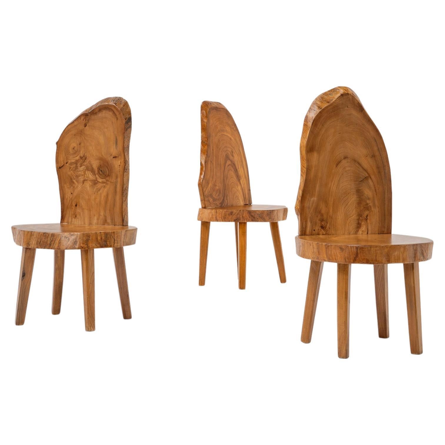 Carved Wooden Tree Trunk Chairs, France, 1980s For Sale