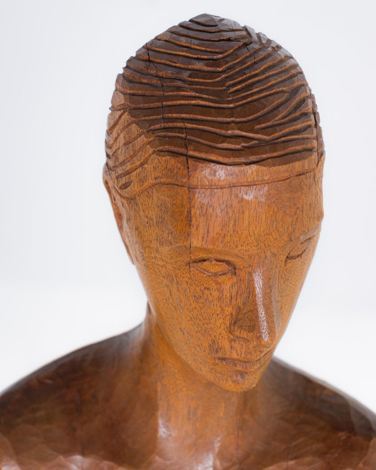 Carved Wooden Woman Figure with Base For Sale at 1stDibs