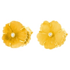 Carved Yellow Sapphire Flower Earrings 18k