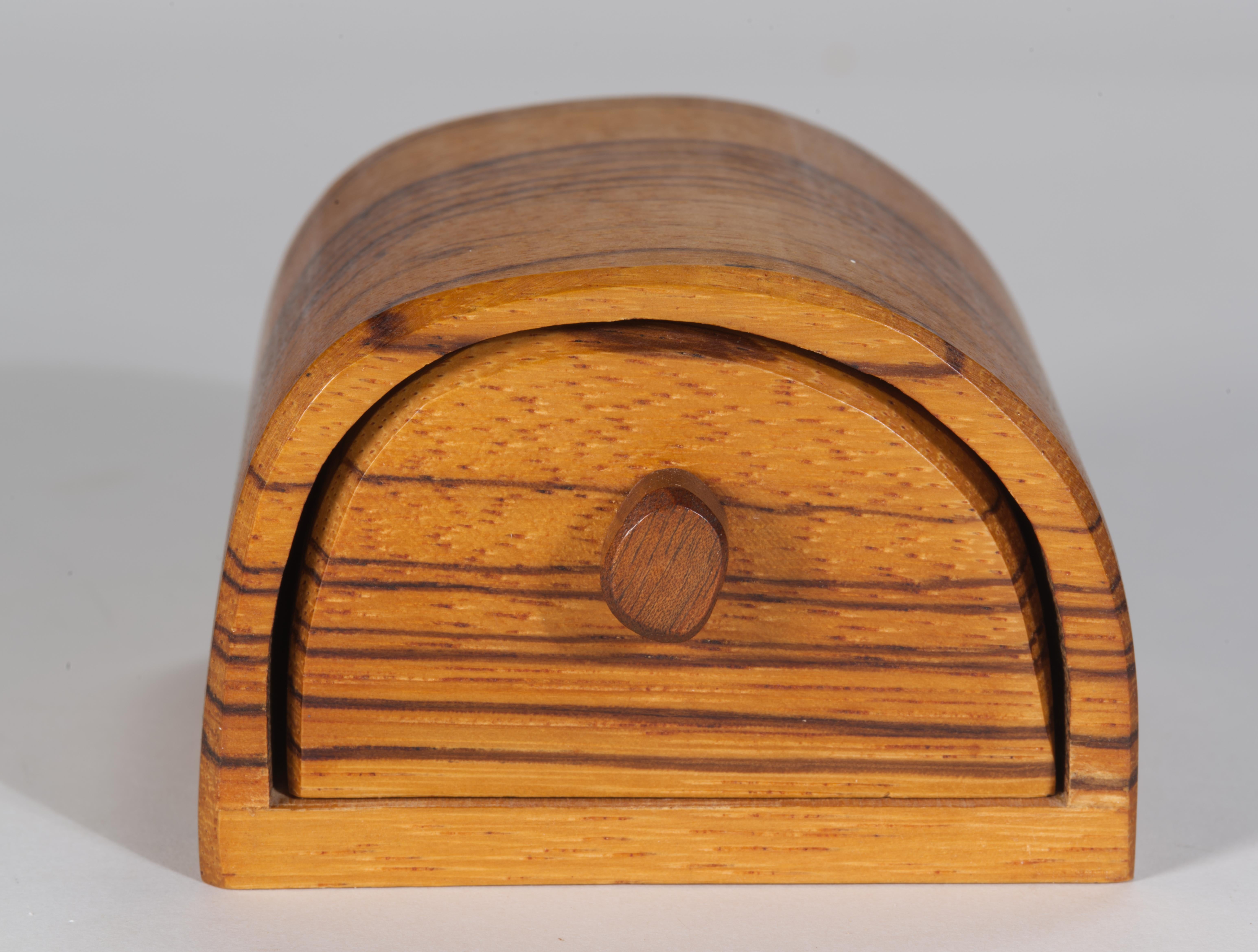 Arts and Crafts Carved Zebra Wood Box, American Craft Movement For Sale