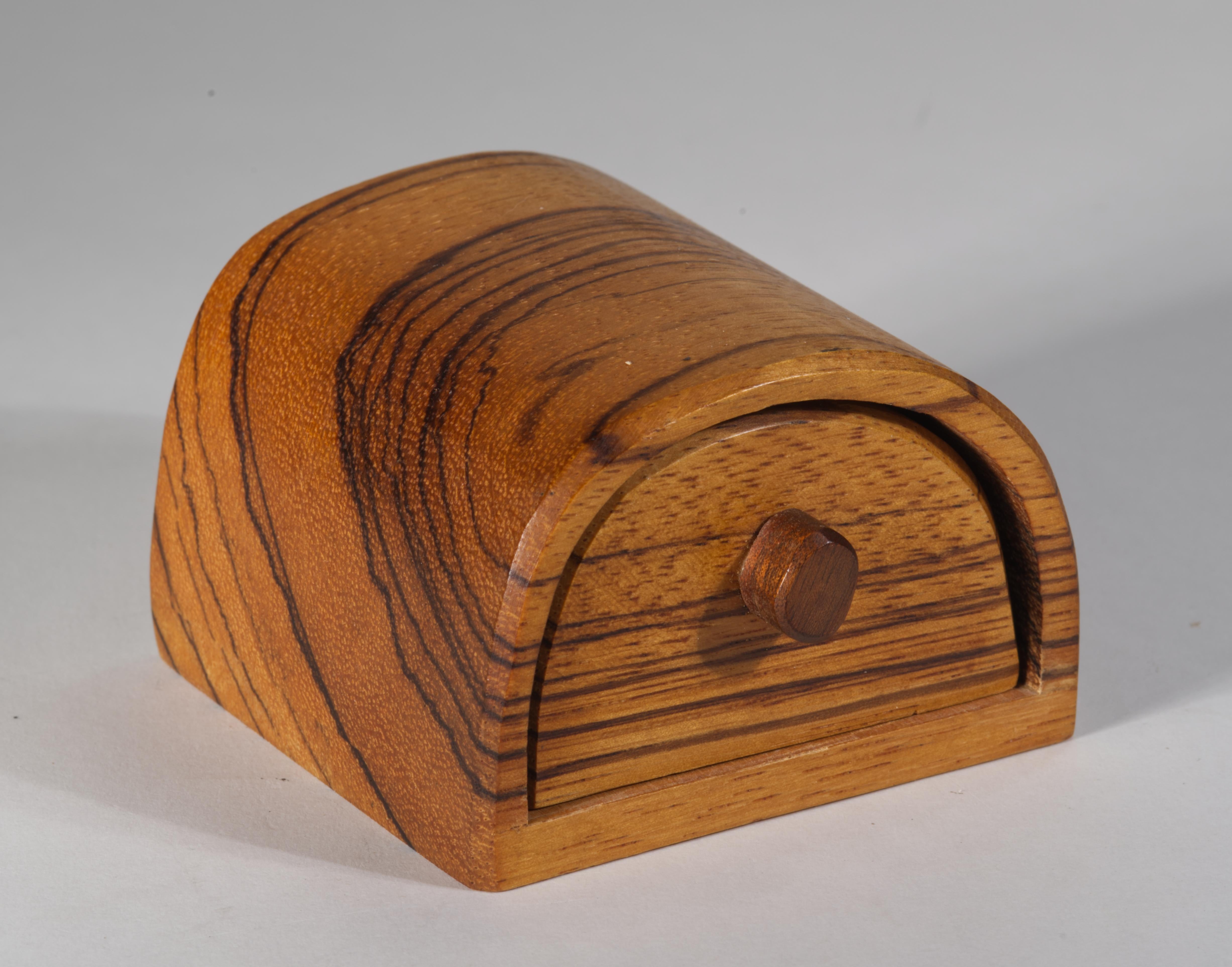 Hand-Carved Carved Zebra Wood Box, American Craft Movement For Sale