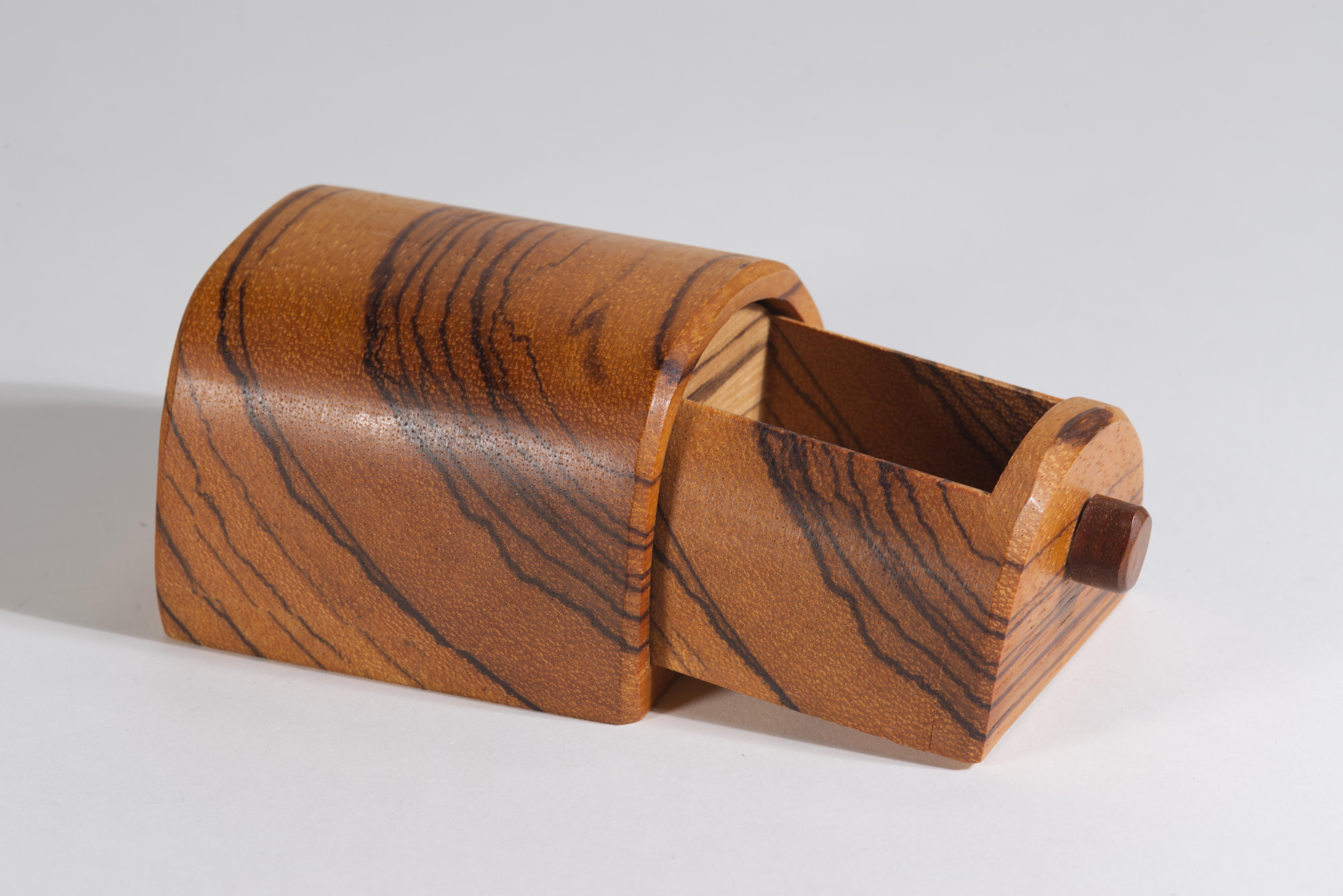 Carved Zebra Wood Box, American Craft Movement In Good Condition For Sale In Clifton Springs, NY