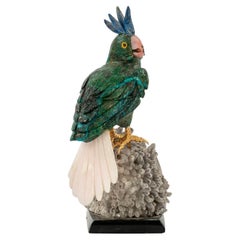 Carved Zoisite Cockatiel on Druzy Quartz Base