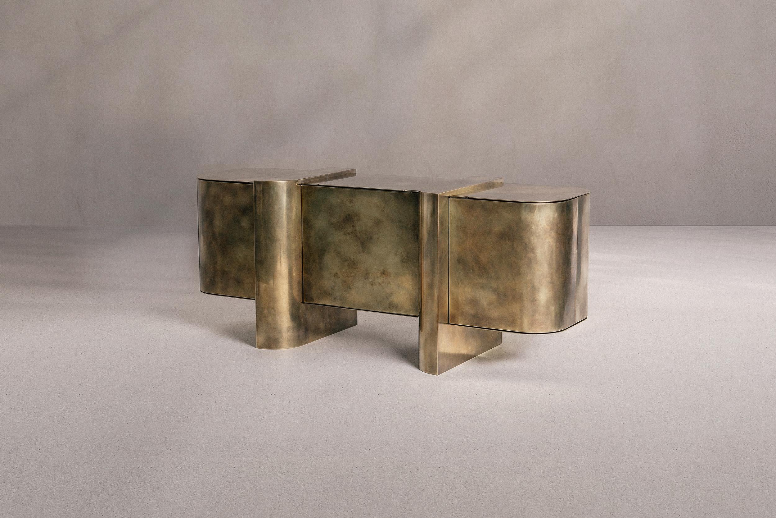 Minimalist Carvel Storage Cabinet — Patinated Brass — Made in Britain For Sale