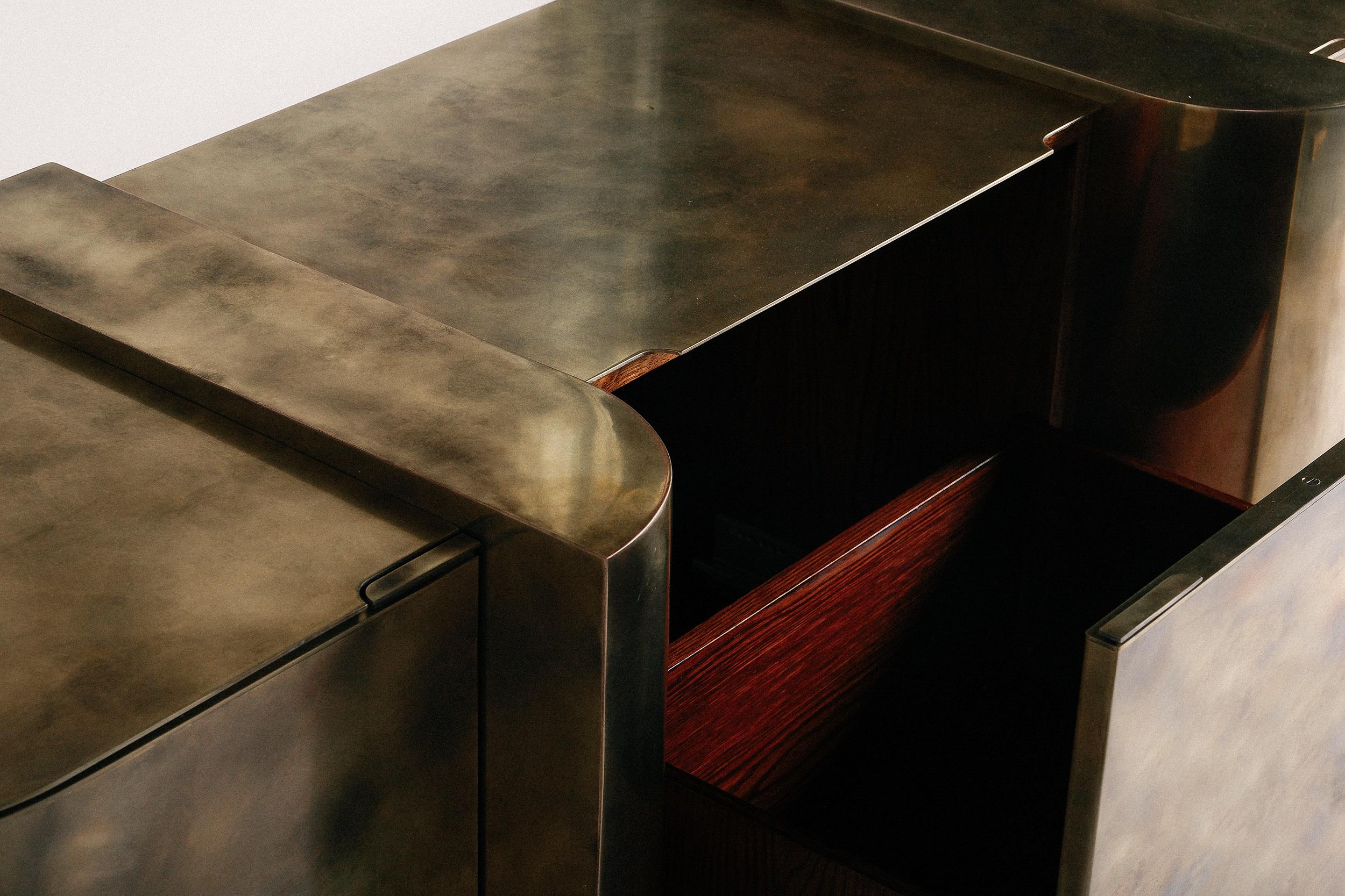 Blackened Carvel Storage Cabinet — Patinated Brass — Made in Britain For Sale