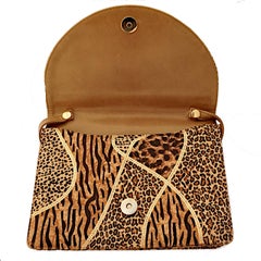 Carvela Italian Animal Print Gold Highlights Faux Leather Shoulder / Clutch Bag