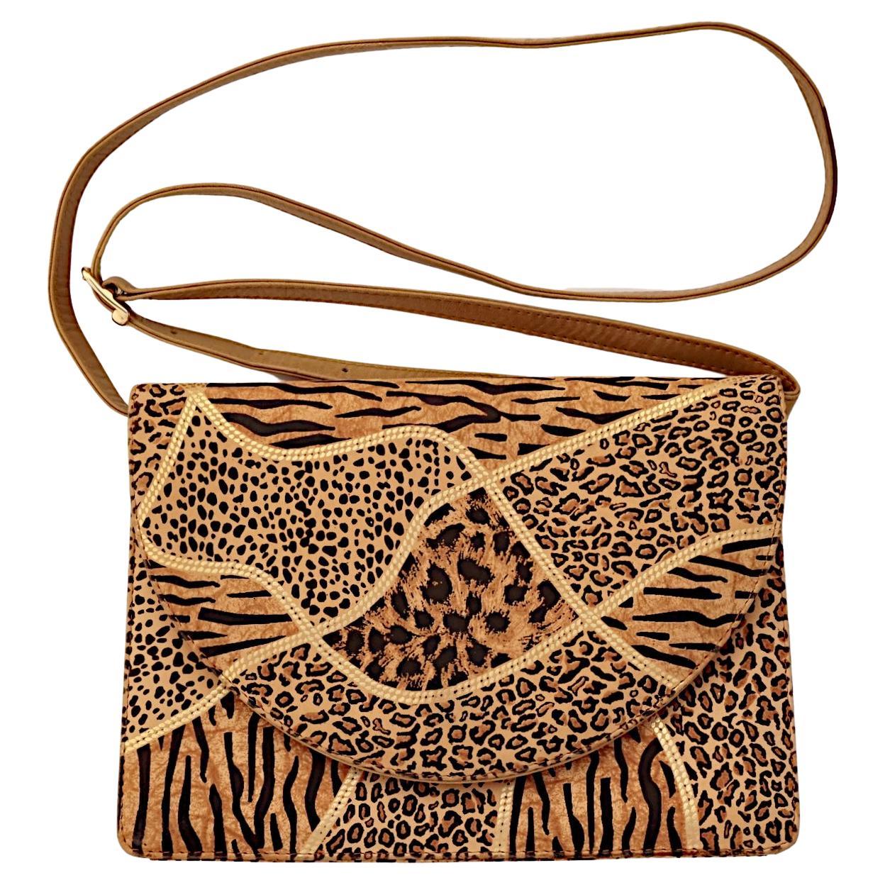 Carvela Italian Animal Print Gold Highlights Faux Leather Shoulder / Clutch Bag For Sale