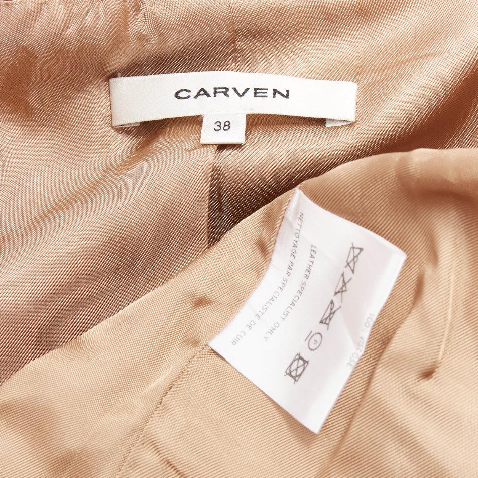 Carven 2011 tan brown pebble textured leather square neck crop jacket FR38 M en vente 4
