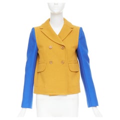 CARVEN 2013 yellow wool blue long sleeve pocketed double breasted jacket FR36 S