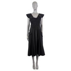 CARVEN black cotton GATHERED CAP SLEEVE POPLIN MIDI Dress 38 XS