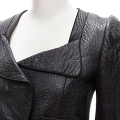CARVEN black textured leather padded shoulder double breasted blazer IT38 XS