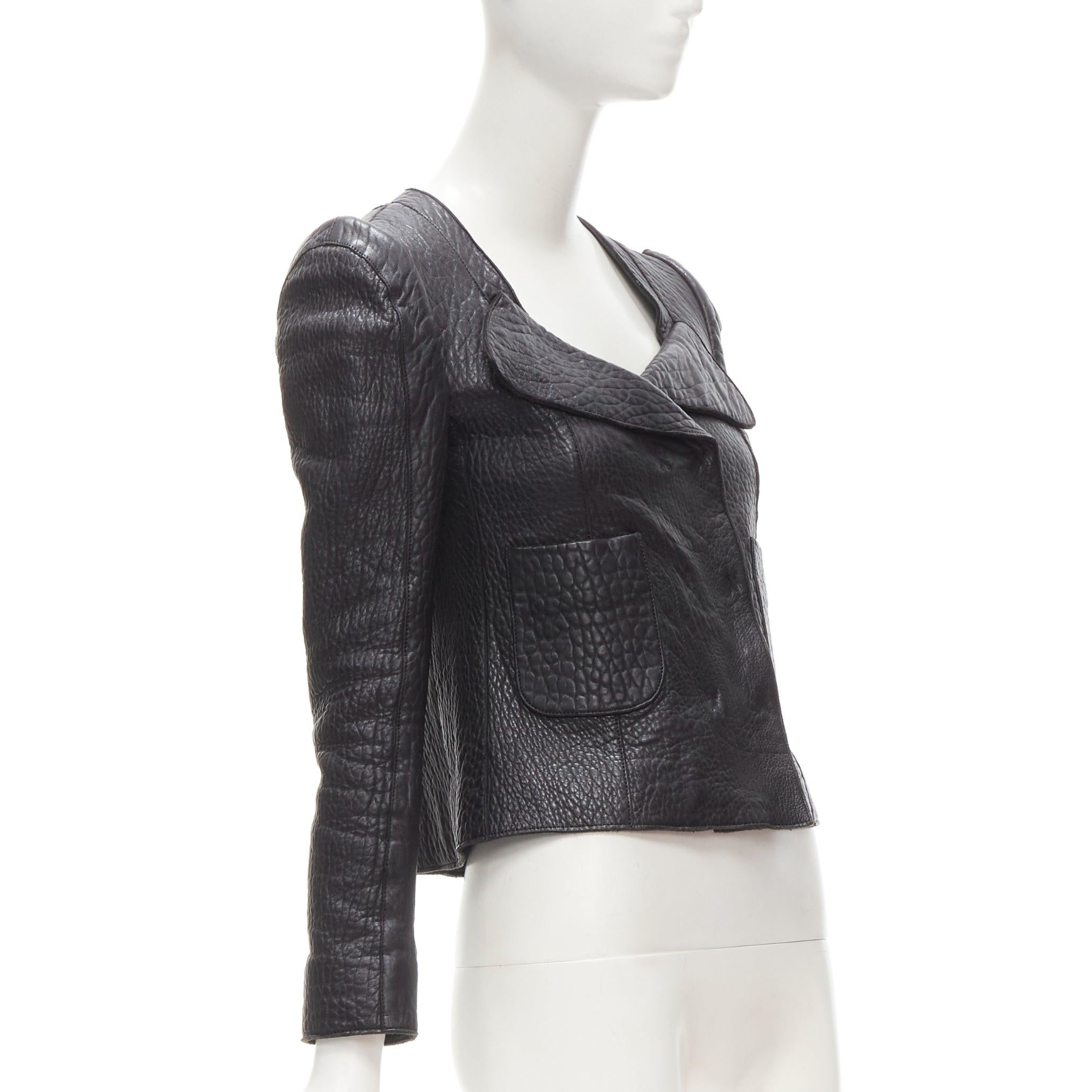 Women's CARVEN black textured leather padded shoulder double breasted blazer IT38 XS For Sale
