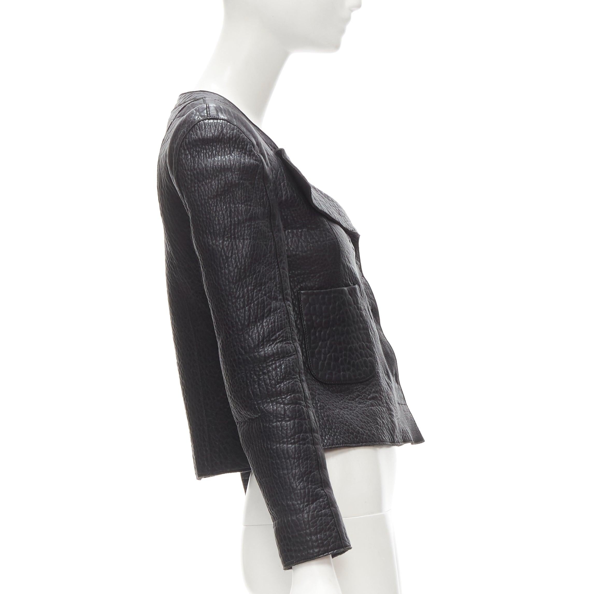 CARVEN black textured leather padded shoulder double breasted blazer IT38 XS For Sale 1