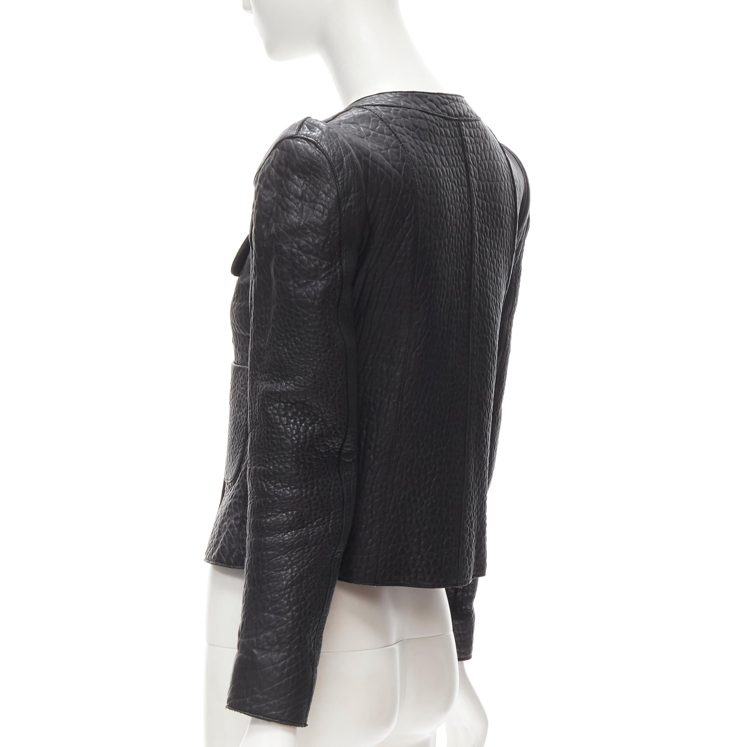 CARVEN black textured leather padded shoulder double breasted blazer IT38 XS 2