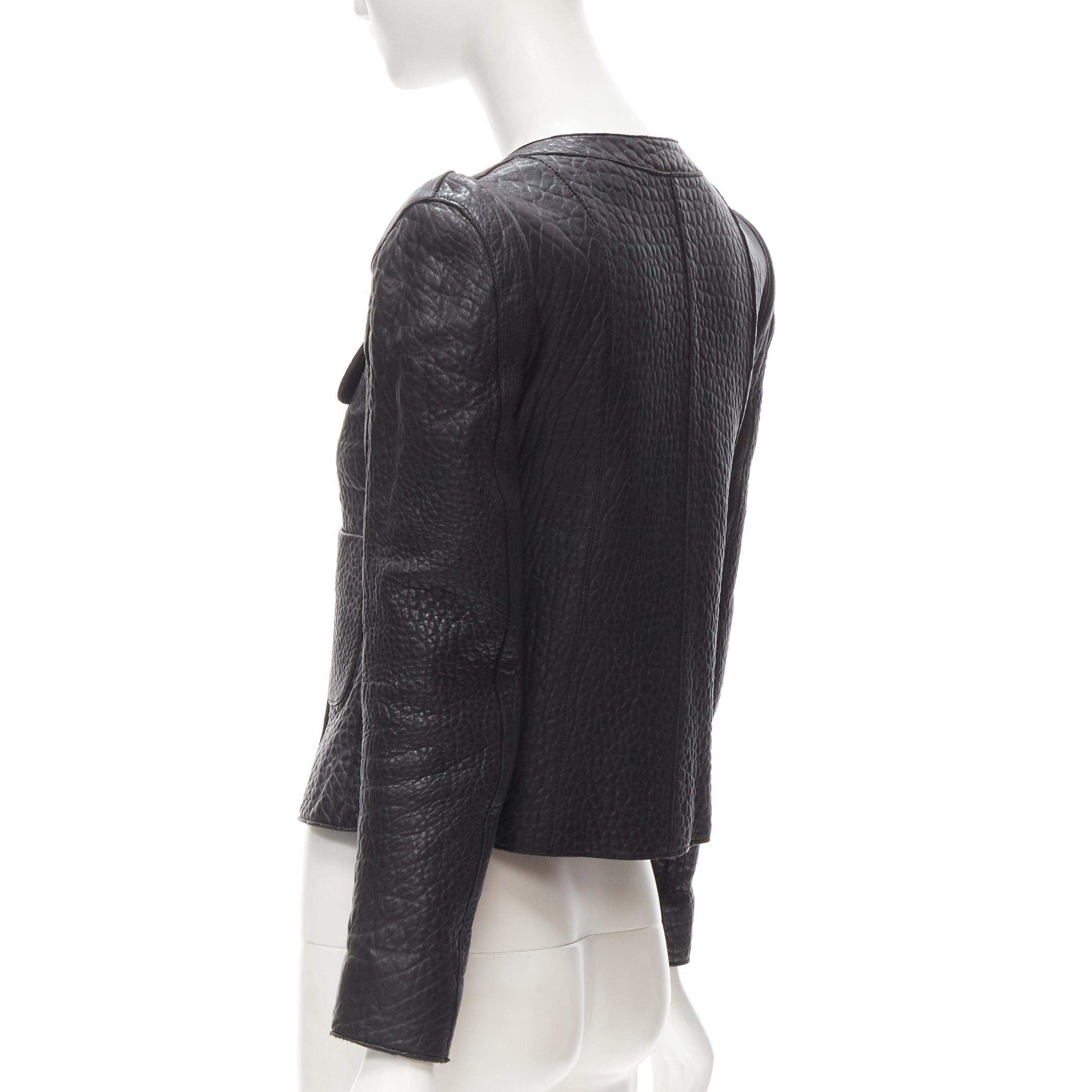 CARVEN black textured leather padded shoulder double breasted blazer IT38 XS For Sale 3