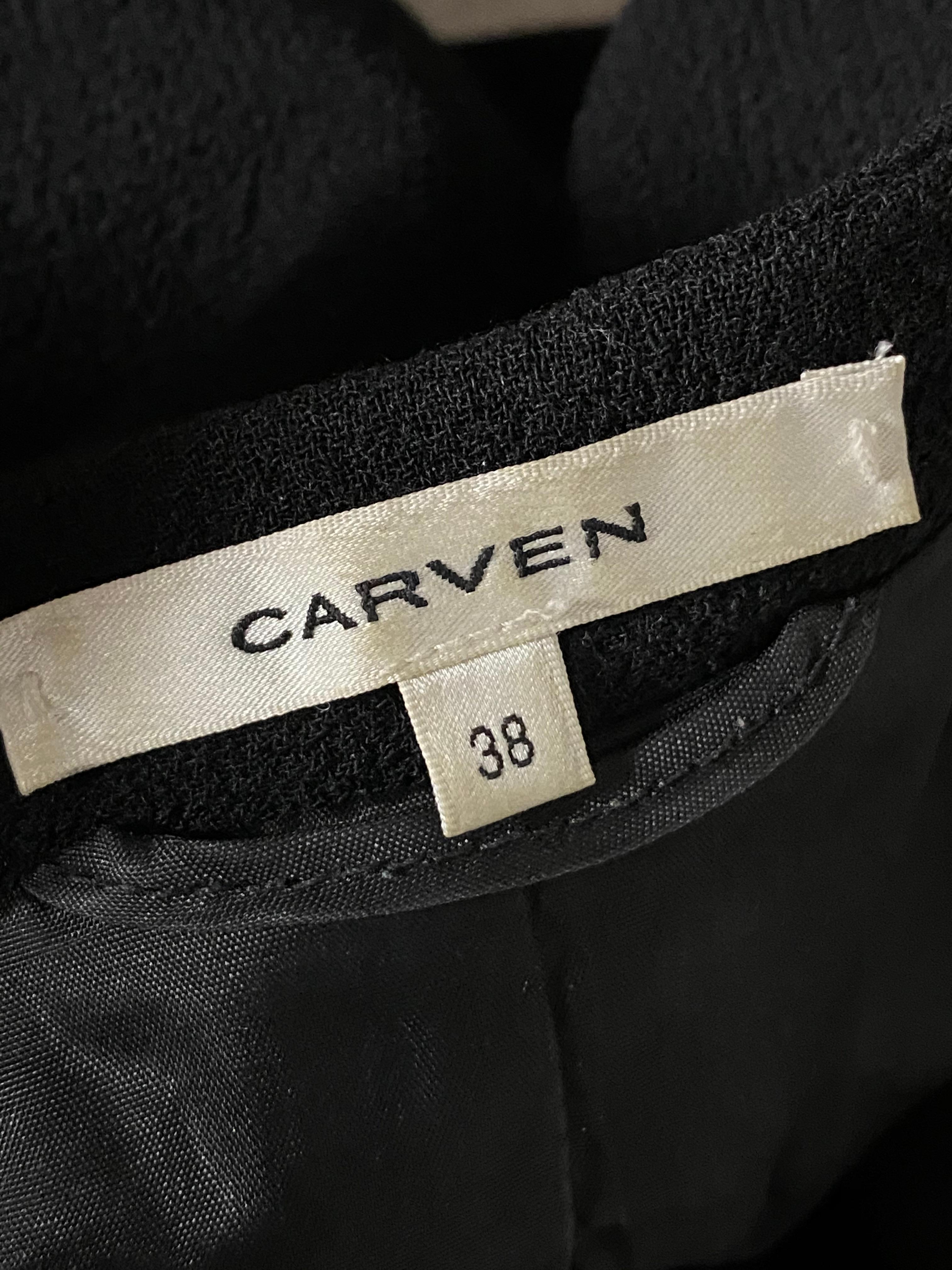 Carven Black Wool Blazer Jacket and Flare Mini Skirt Set, Size 38 For Sale 3
