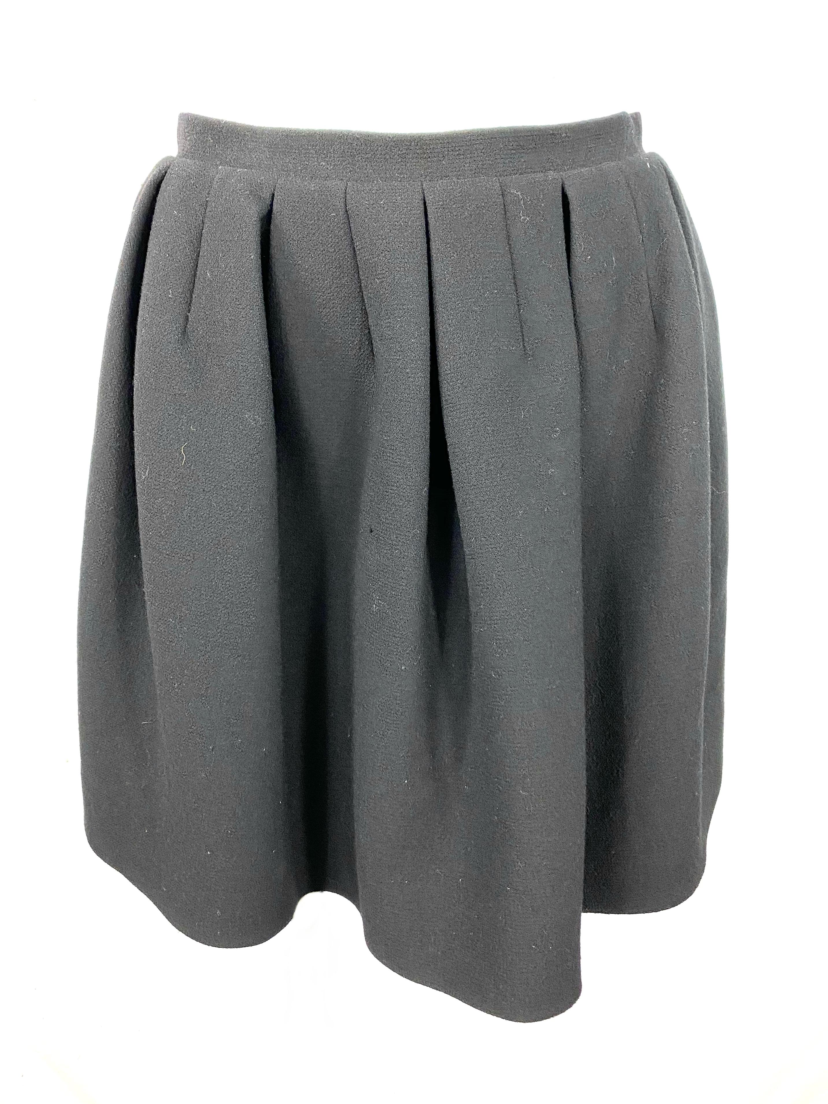 Carven Black Wool Blazer Jacket and Flare Mini Skirt Set, Size 38 For Sale 1