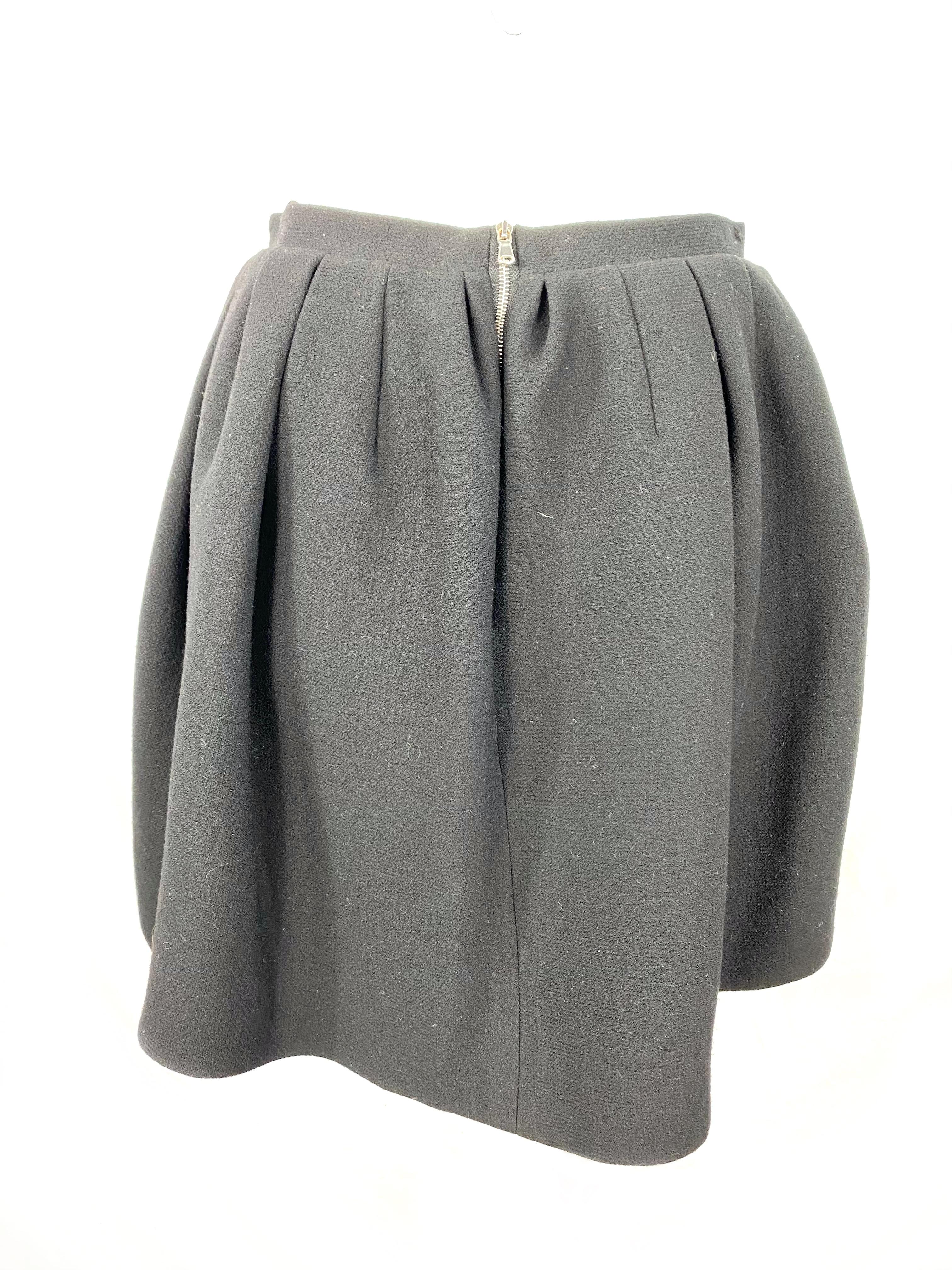 Carven Black Wool Blazer Jacket and Flare Mini Skirt Set, Size 38 For Sale 2