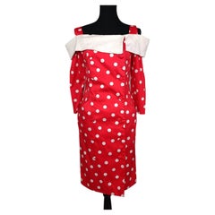 Carven Boutique vestito rosso con pois bianchi vintage anni 1970s