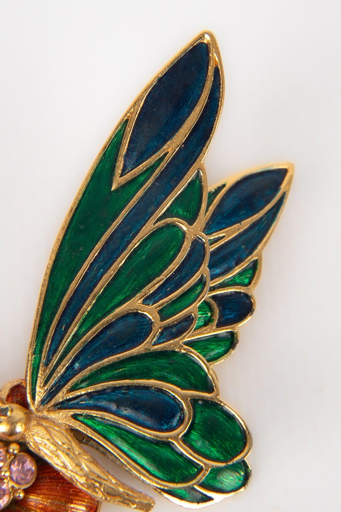 Carven Butterfly Brooch with Enamel For Sale 1