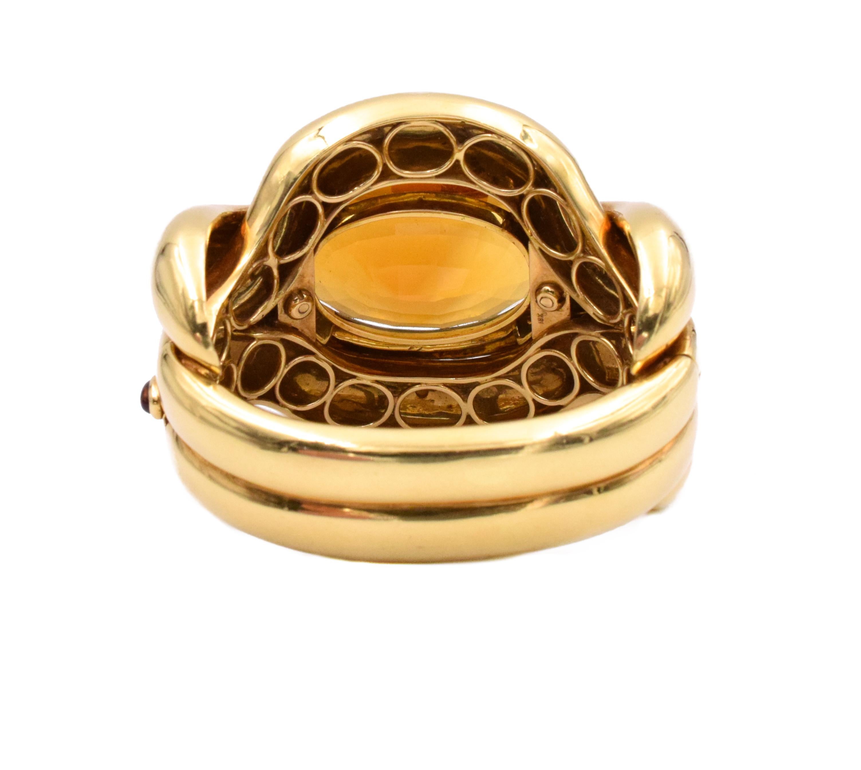 Oval Cut Carven Citrine Jade and Diamond Bangle