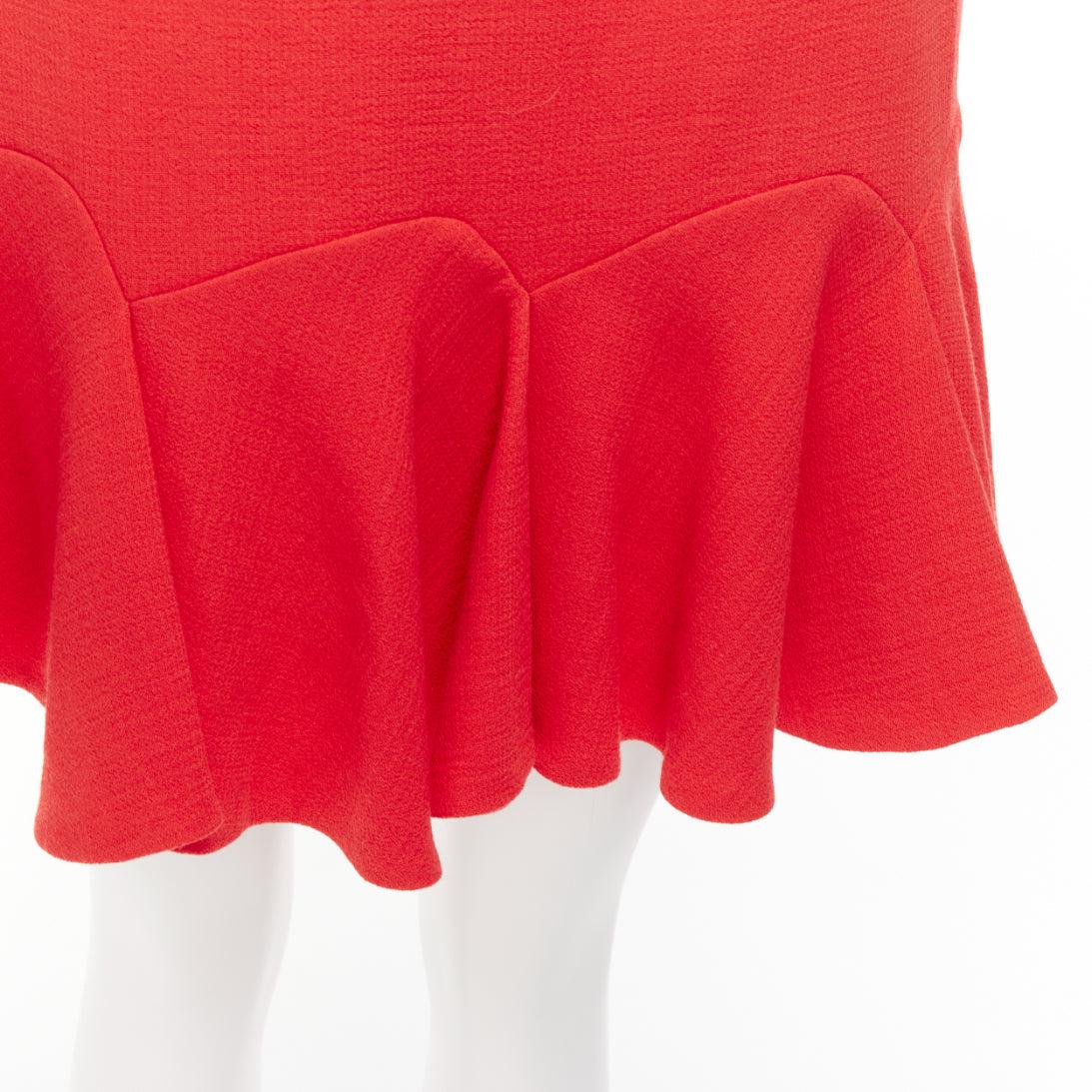 CARVEN coral orange viscose virgin wool frill hem mini skirt IT38 XS
Reference: NILI/A00045
Brand: Carven
Material: Viscose, Virgin Wool
Color: Orange
Pattern: Solid
Closure: Zip
Lining: Orange Fabric
Extra Details: Back zip. Lined.
Made in: