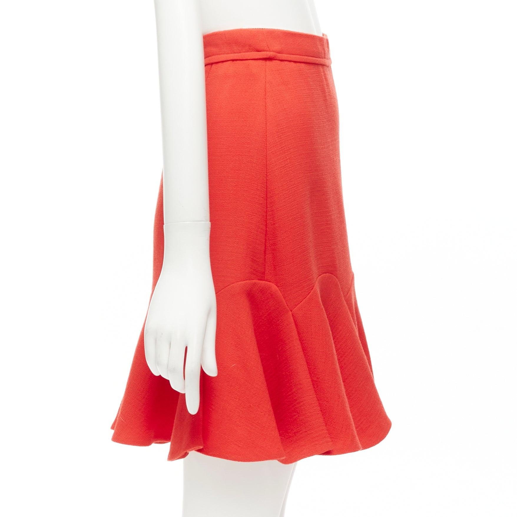 Women's CARVEN coral orange viscose virgin wool frill hem mini skirt IT38 XS For Sale