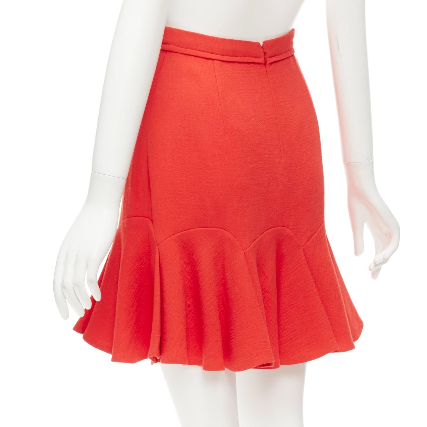CARVEN coral orange viscose virgin wool frill hem mini skirt IT38 XS For Sale 1
