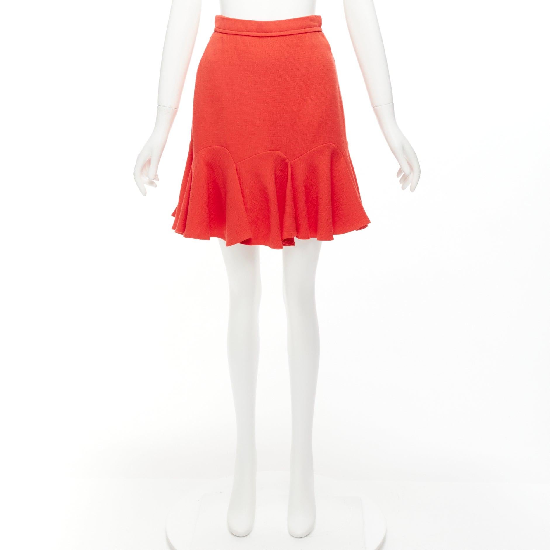 CARVEN coral orange viscose virgin wool frill hem mini skirt IT38 XS For Sale 4