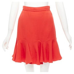CARVEN coral naranja viscosa lana virgen volante dobladillo mini falda IT38 XS