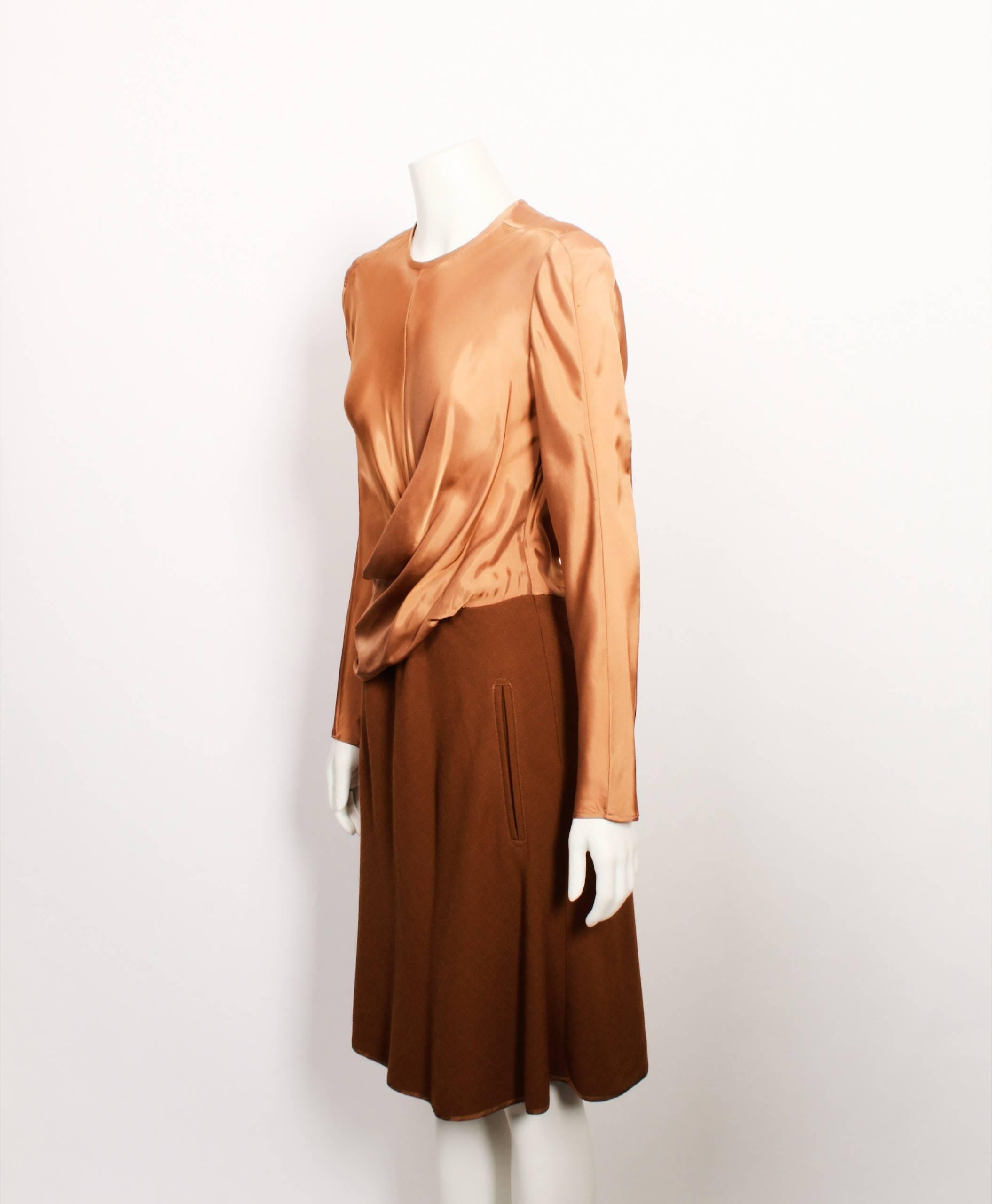 Brown Carven Draped Dress For Sale