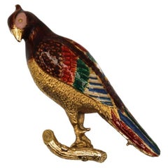 Carven Enamel Vintage Bird Brooch in Gold Plated Metal