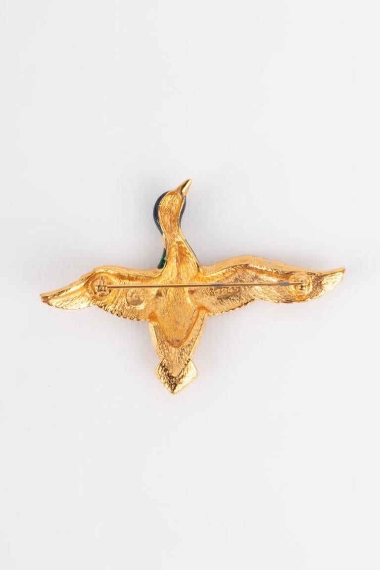 Women's Carven Enameled Golden Metal Duck Brooch