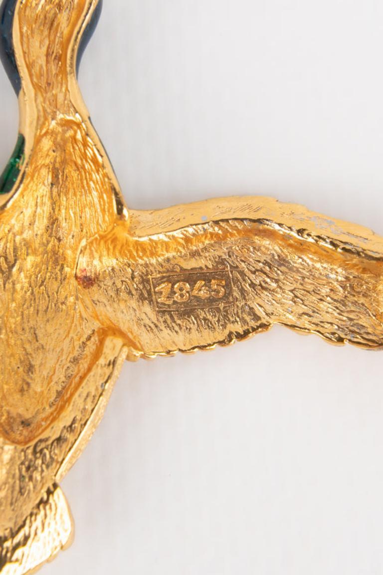 Carven Enameled Golden Metal Duck Brooch 1