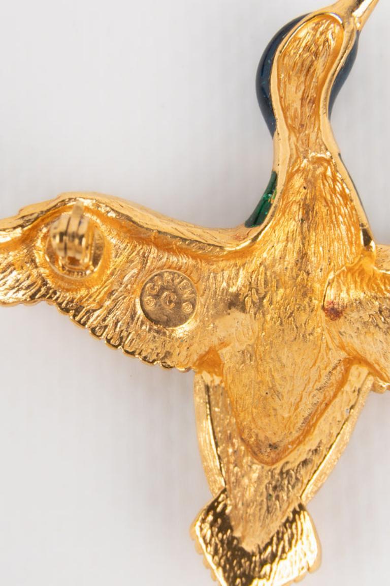 Carven Enameled Golden Metal Duck Brooch 2