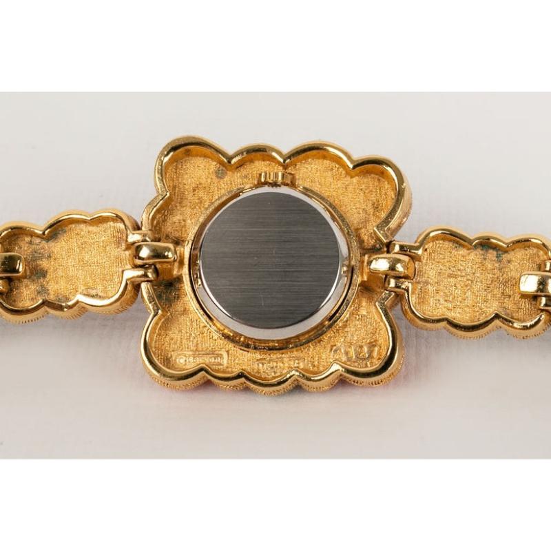 Carven Golden Metal Watch Paved with Glass Paste Cabochons, 1960s For Sale 2
