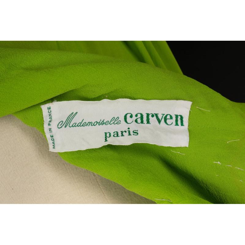 Carven Green Silk Crepe Dress Embroidered with Costume Pearls and Sequins For Sale 4