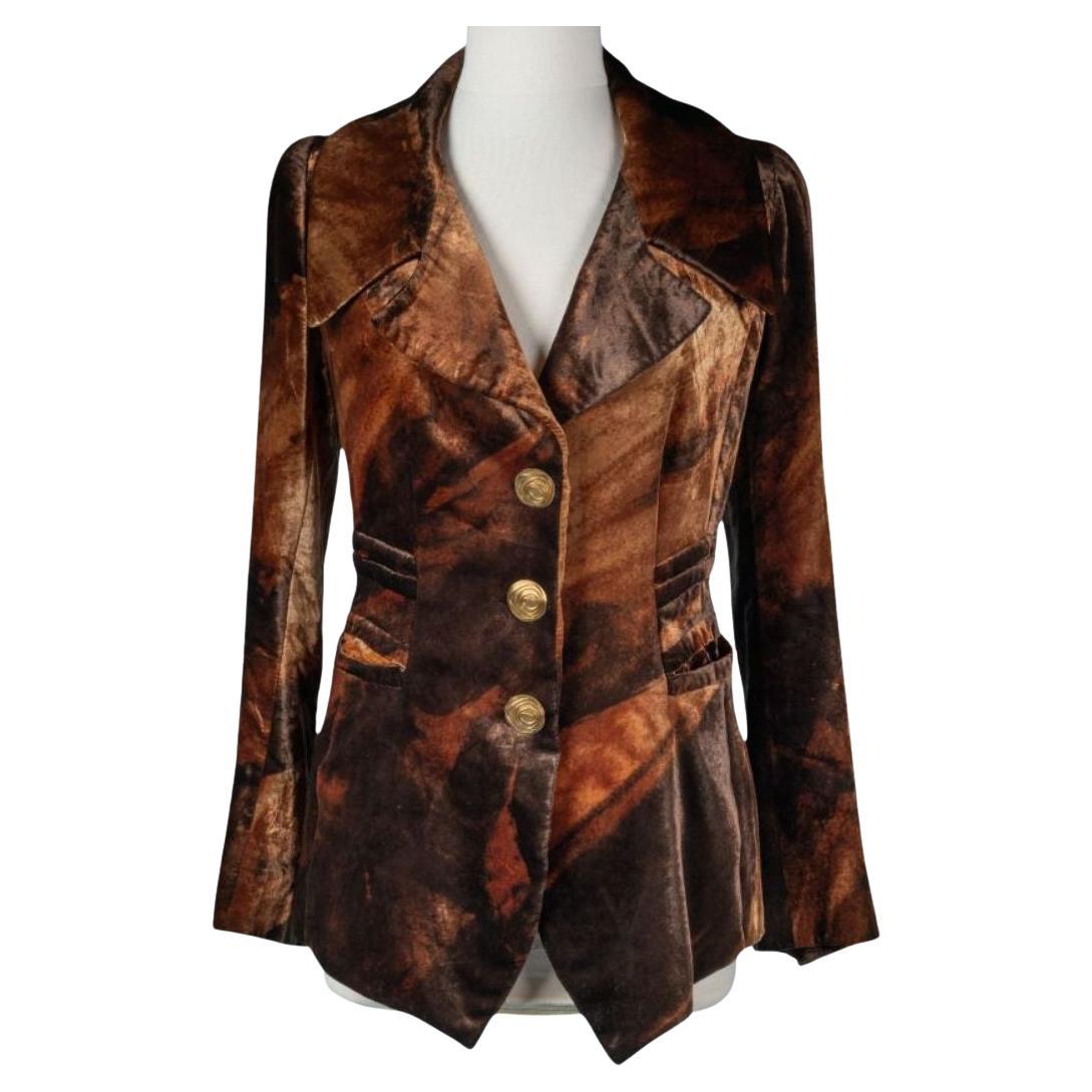 Carven Haute Couture Vintage Printed Velvet Jacket - Early 2000s