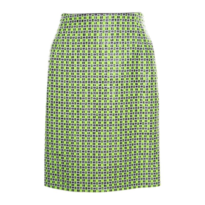 Carven Kiwi Green Textured Checkered Pencil Skirt S