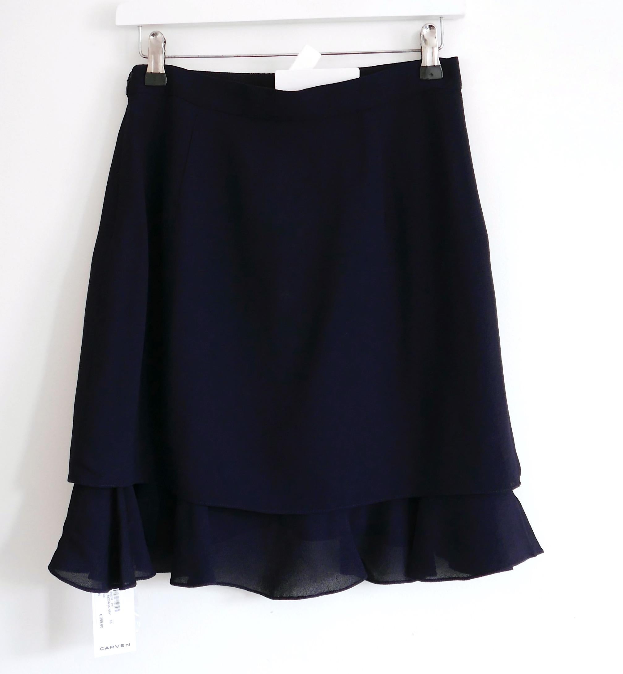 Carven navy crepe frill hem mini skirt In New Condition For Sale In London, GB