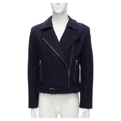 CARVEN navy textured cotton classic cropped biker motorcycle jacket IT50 L