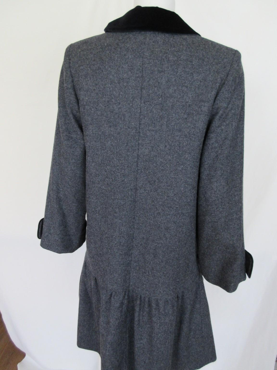 Women's or Men's Carven Paris Grey Wool black Velvet Coat  For Sale