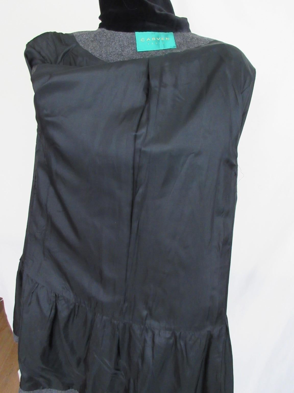 Carven Paris Grey Wool black Velvet Coat  For Sale 4