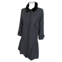 Vintage Carven Paris Grey Wool black Velvet Coat 