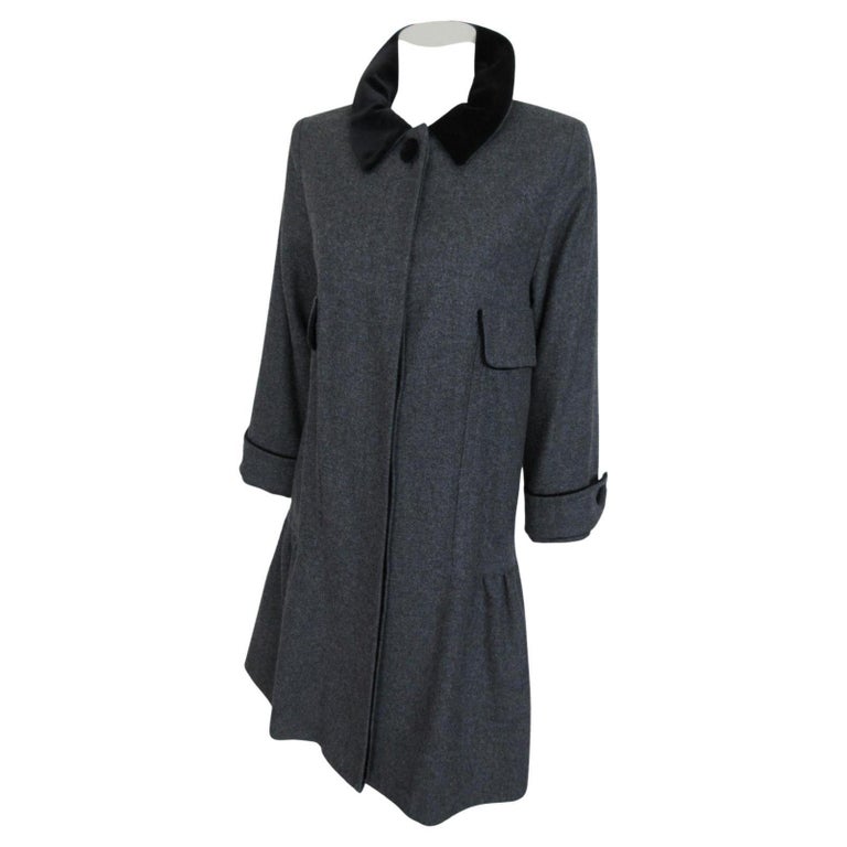 Carven Paris Grey Wool black Velvet Coat For Sale at 1stDibs