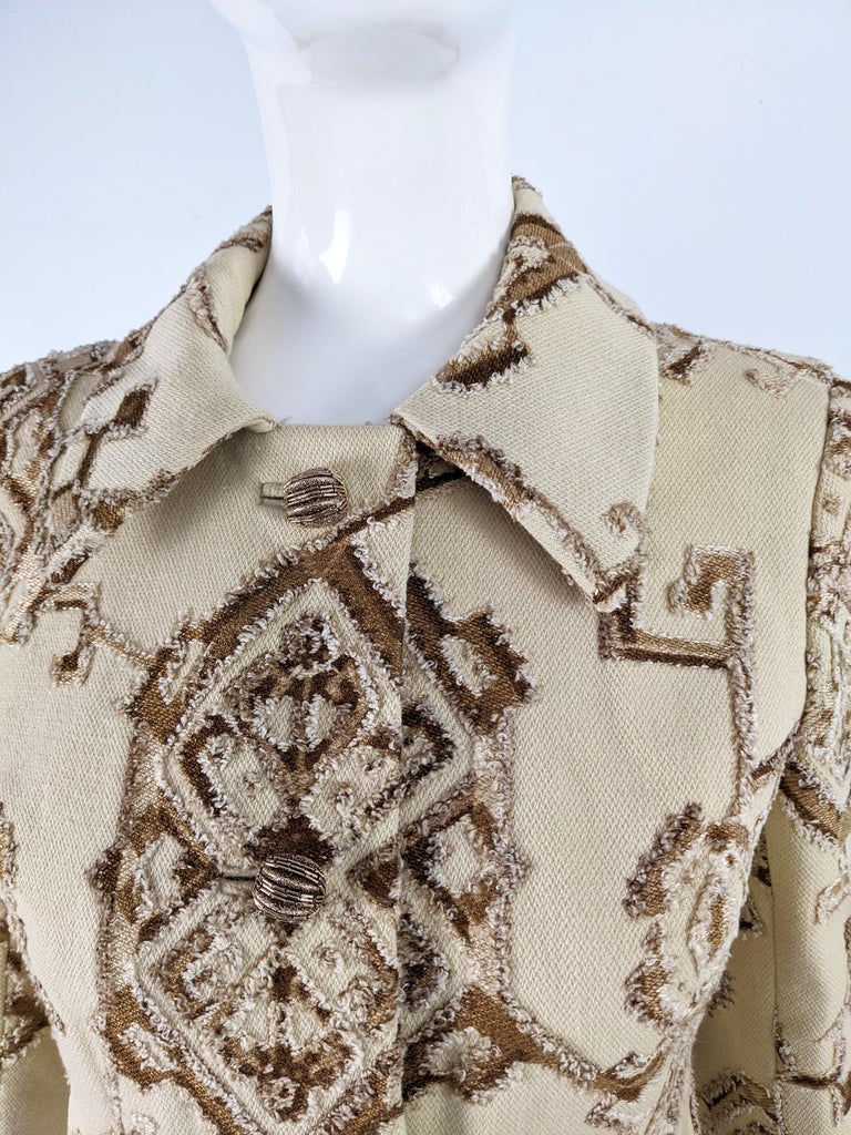 Women's Carven Paris Vintage Cream Wool Tapestry Brocade Womens Tailored Jacket, 1960s For Sale