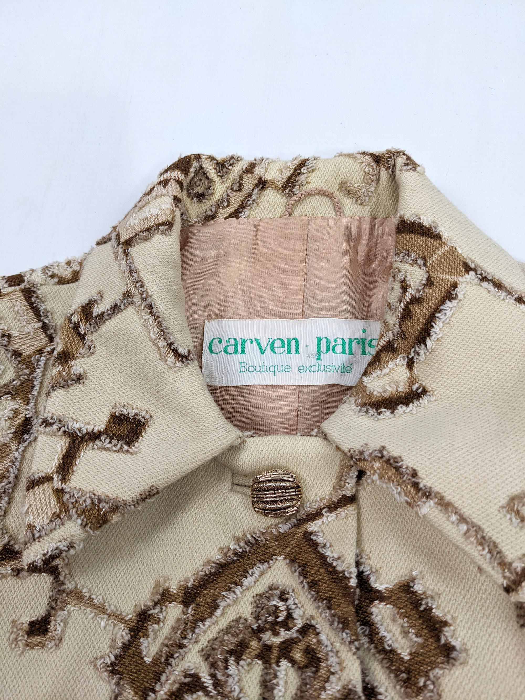 Carven Paris Vintage Cream Wool Tapestry Brocade Womens Tailored Jacket, 1960s For Sale 1