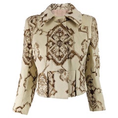 Carven Paris Vintage Cream Wool Tapestry Brocade Womens Tailored Jacket, 1960s