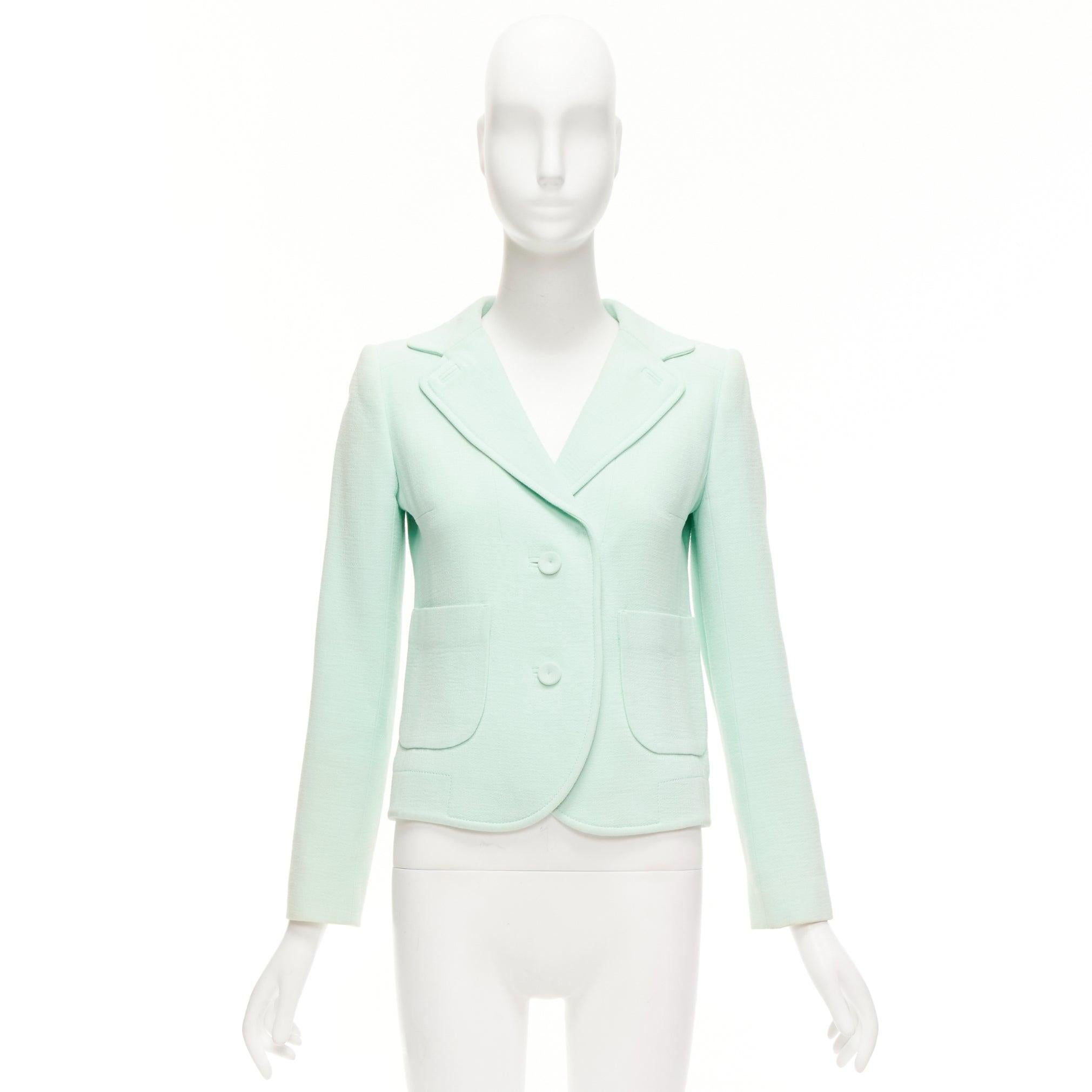 CARVEN pastel green viscose virgin wool shoulder darts blazer FR36 S For Sale 5