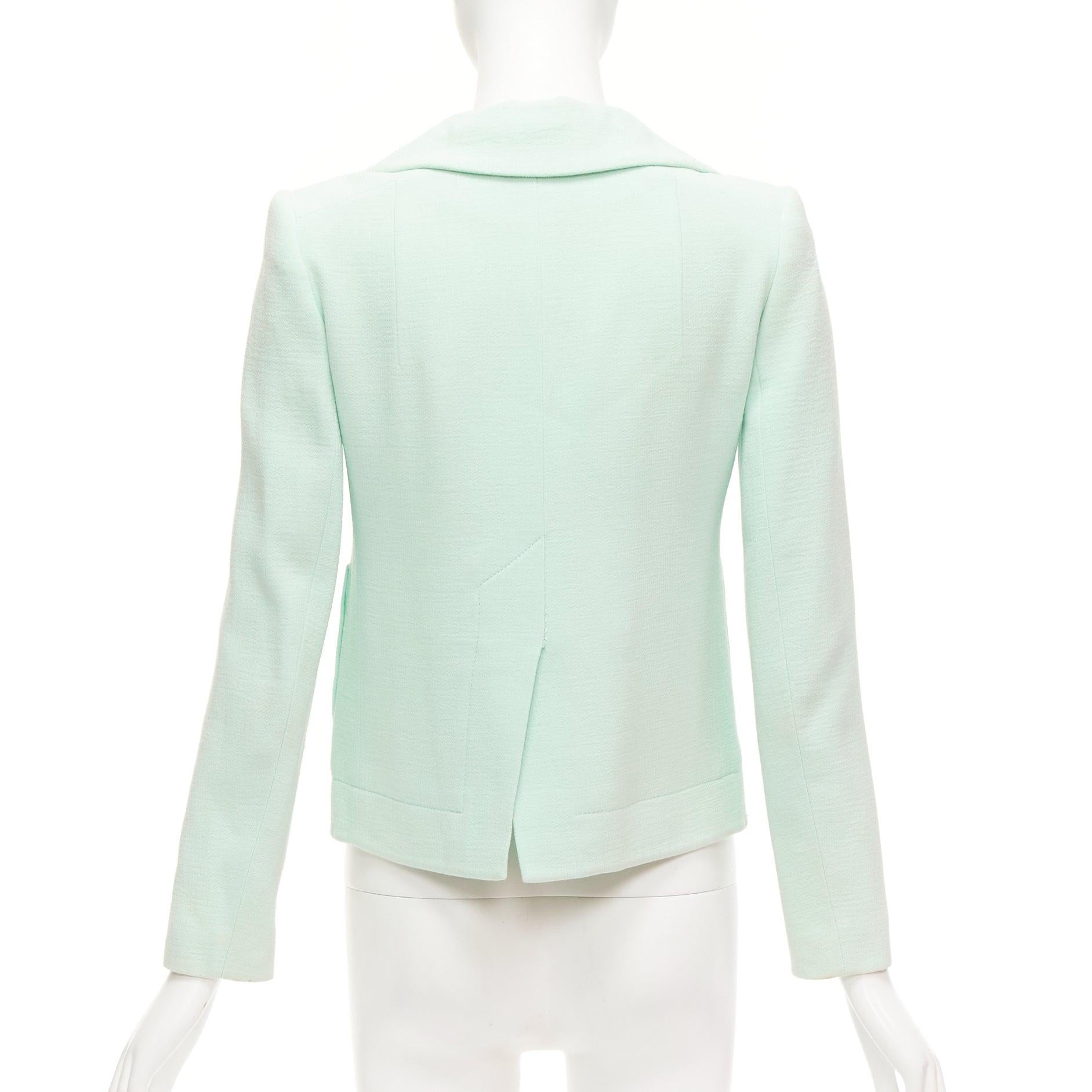 CARVEN pastel green viscose virgin wool shoulder darts blazer FR36 S For Sale 1